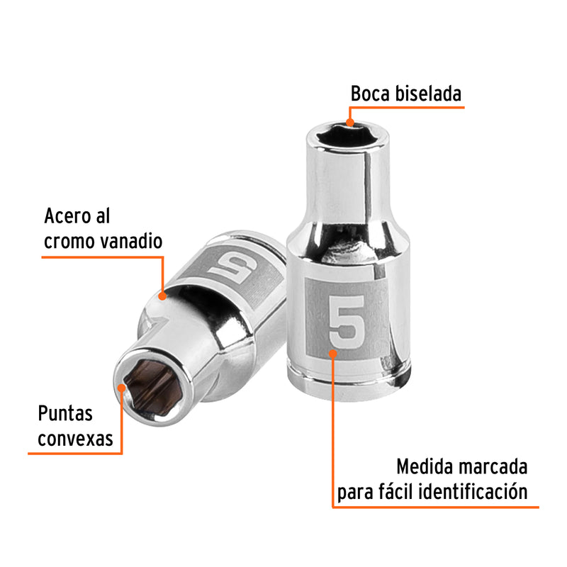 Dado de 5 mm, 6 puntas, cuadro 1/4"