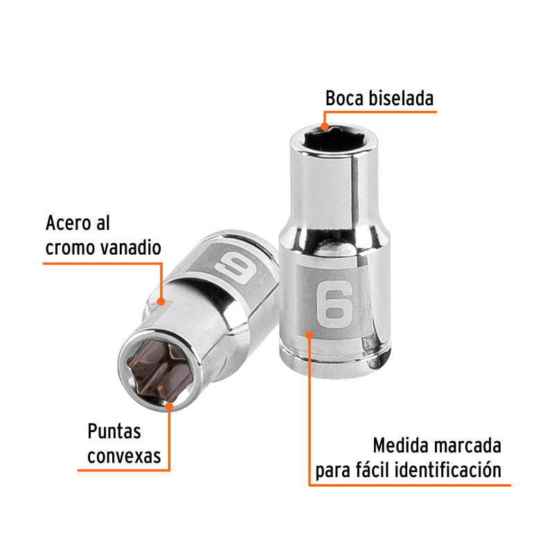 Dado de 6 mm, 6 puntas, cuadro 1/4"