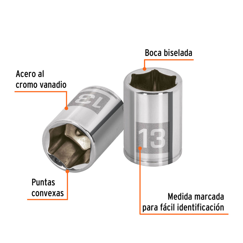 Dado de 13 mm, 6 puntas, cuadro 1/4"