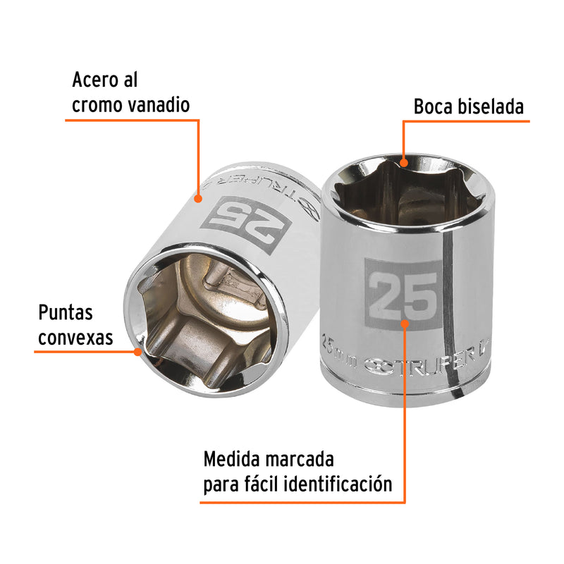 Dado de 25 mm, 6 puntas, cuadro 1/2"