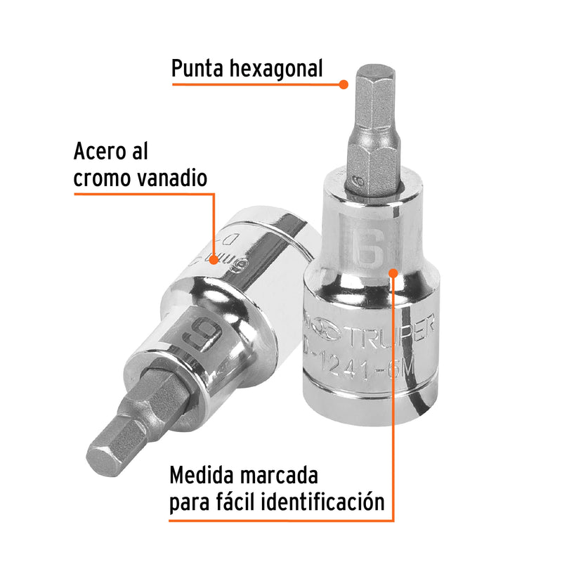 Dado punta hexagonal de 6 mm, cuadro 1/2"