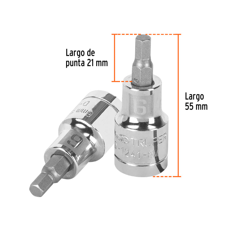 Dado punta hexagonal de 6 mm, cuadro 1/2"