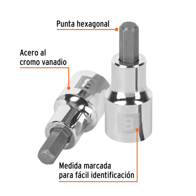 Dado punta hexagonal de 8 mm, cuadro 1/2"