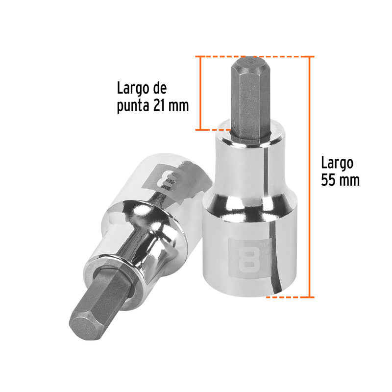 Dado punta hexagonal de 8 mm, cuadro 1/2"