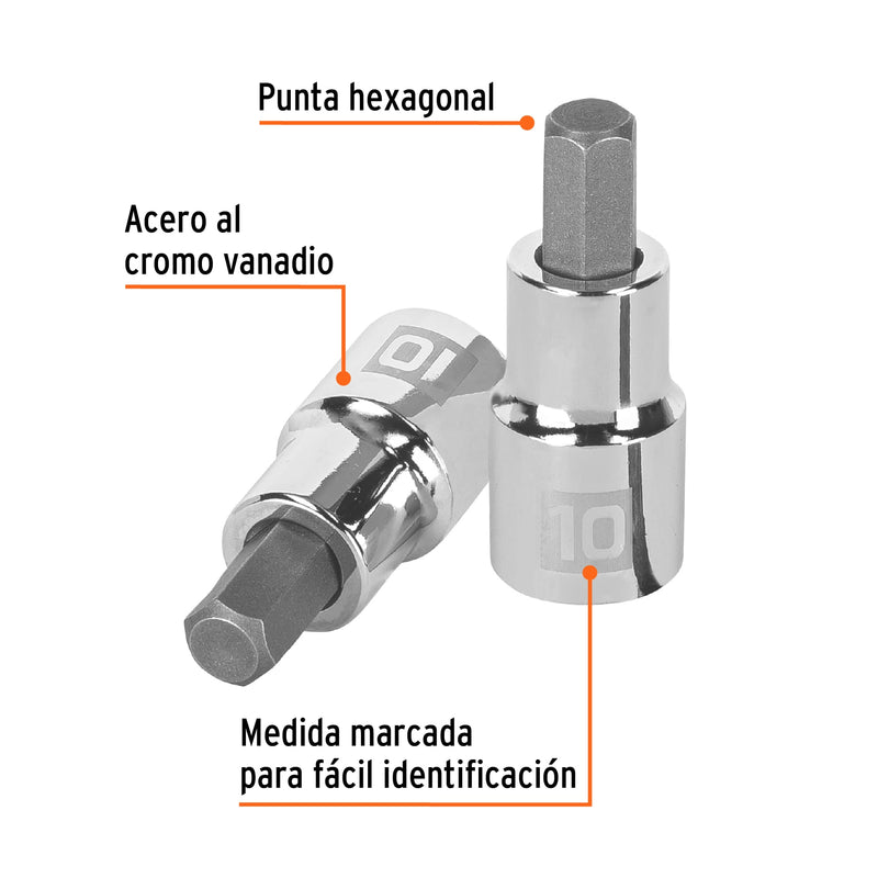 Dado punta hexagonal de 10 mm, cuadro 1/2"