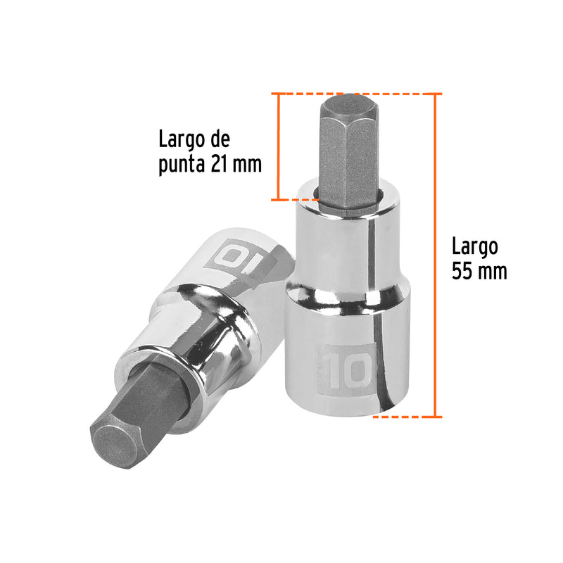 Dado punta hexagonal de 10 mm, cuadro 1/2"