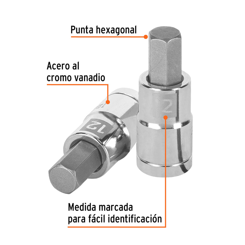 Dado punta hexagonal de 12 mm, cuadro 1/2"