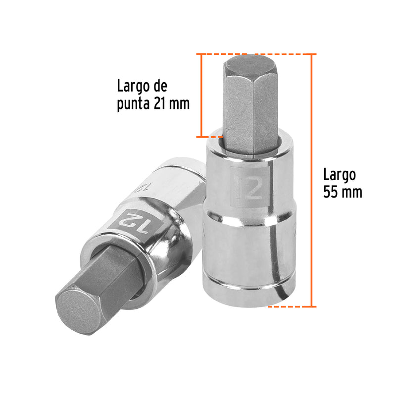 Dado punta hexagonal de 12 mm, cuadro 1/2"