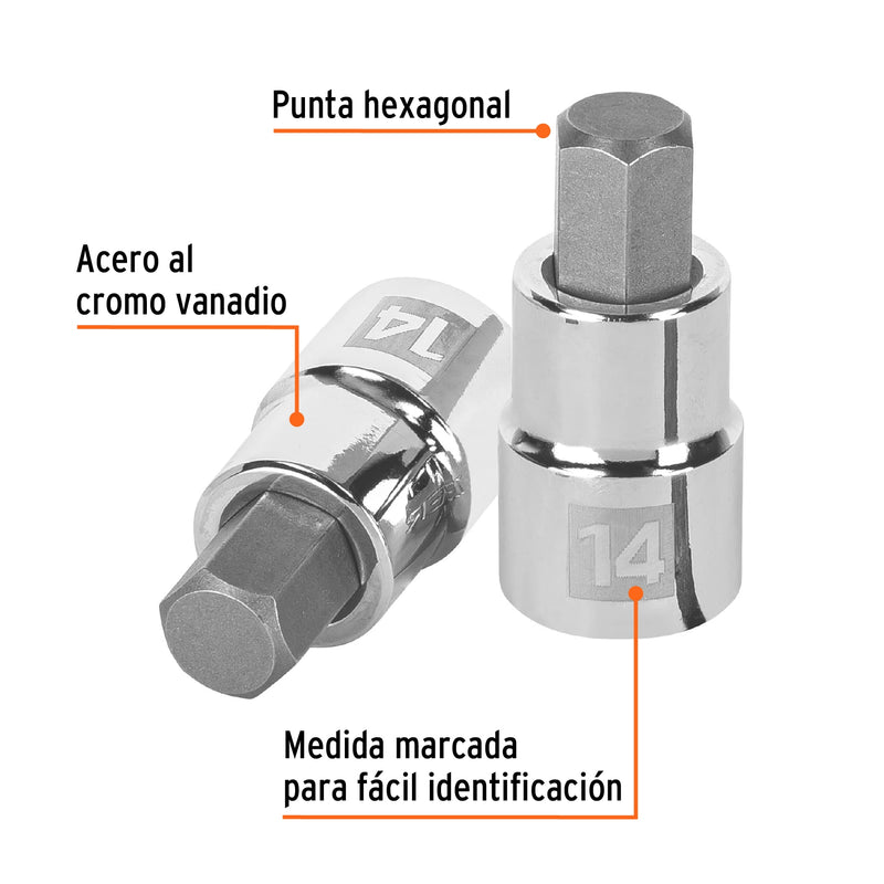 Dado punta hexagonal de 14 mm, cuadro 1/2"