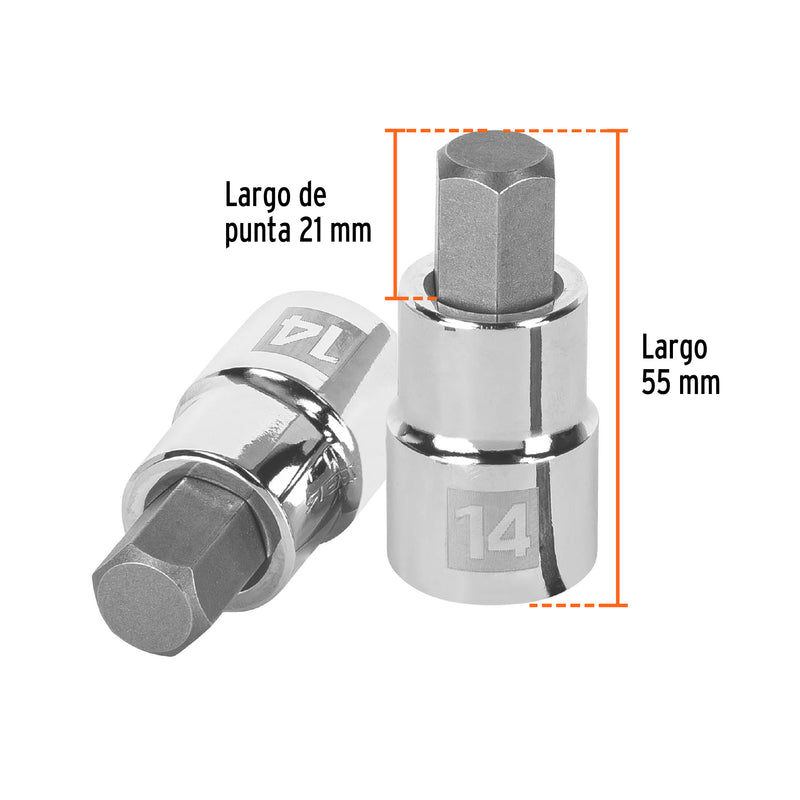 Dado punta hexagonal de 14 mm, cuadro 1/2"