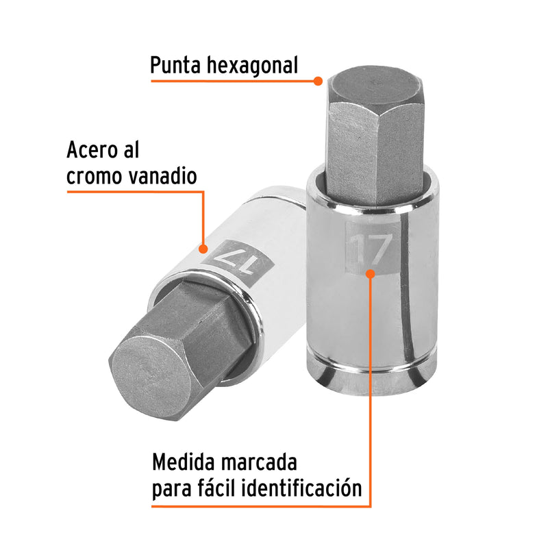 Dado punta hexagonal de 17 mm, cuadro 1/2"