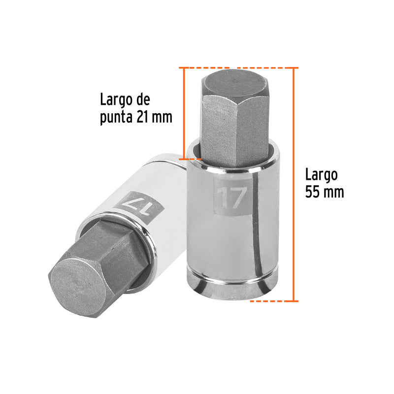 Dado punta hexagonal de 17 mm, cuadro 1/2"