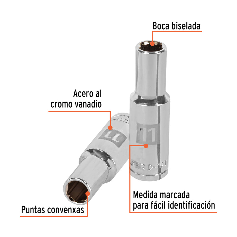 Dado largo de 11 mm, 6 puntas, cuadro 1/2"