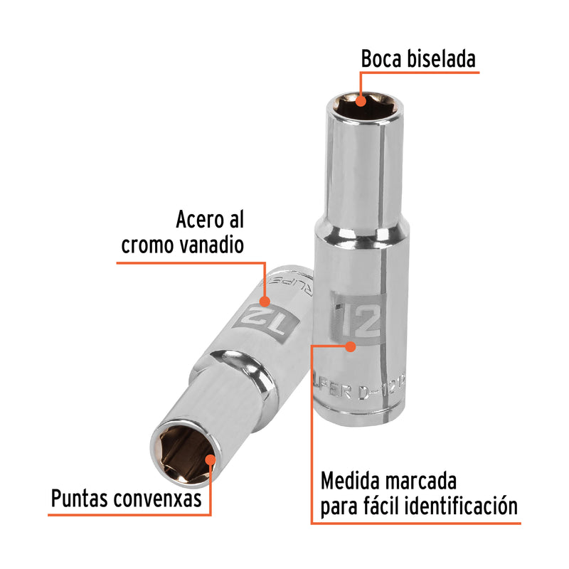 Dado largo de 12 mm, 6 puntas, cuadro 1/2"