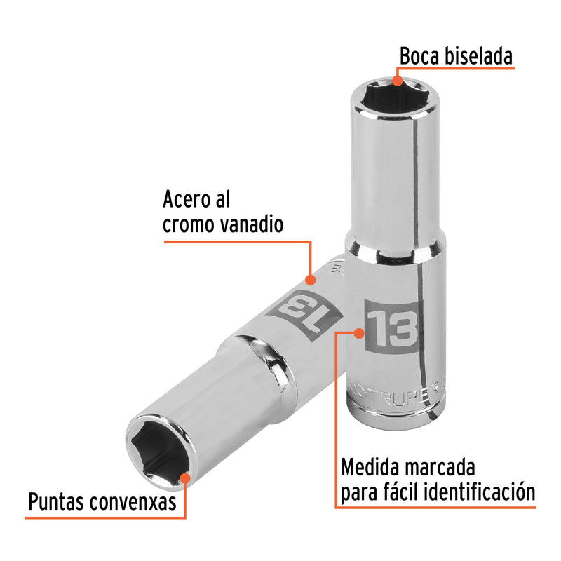 Dado largo de 13 mm, 6 puntas, cuadro 1/2"