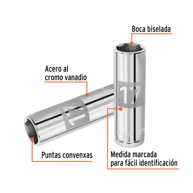 Dado largo de 17 mm, 6 puntas, cuadro 1/2"