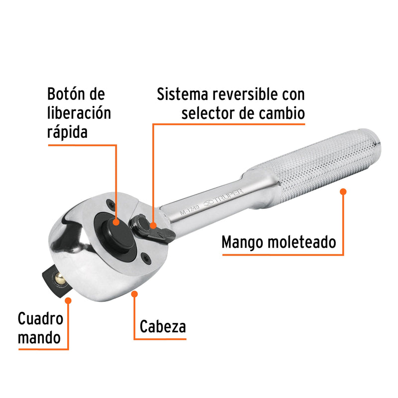 Matraca cuadro 1/2" cabeza de pera de liberación rápida