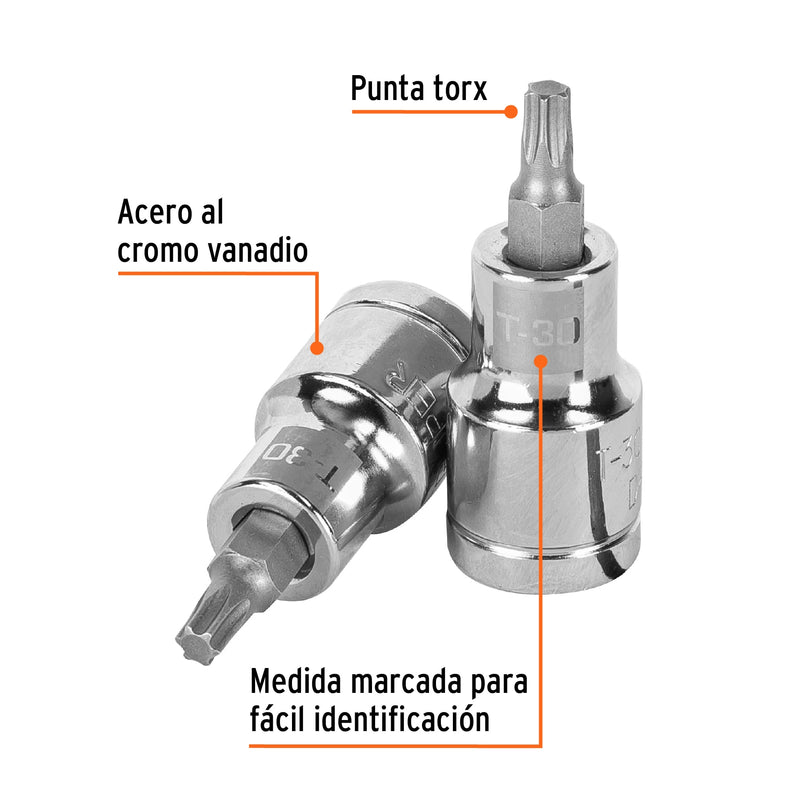 Dado punta torx T-30, cuadro 1/2"