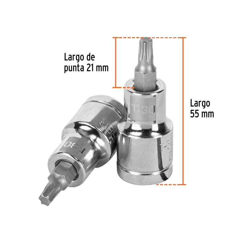 Dado punta torx T-30, cuadro 1/2"