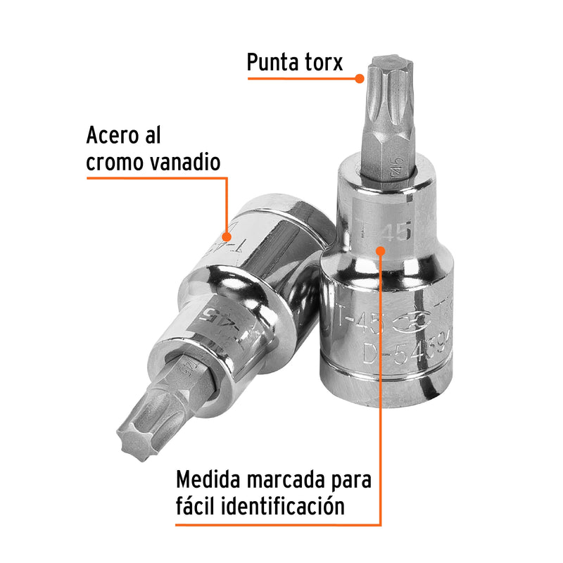 Dado punta torx T-45, cuadro 1/2"