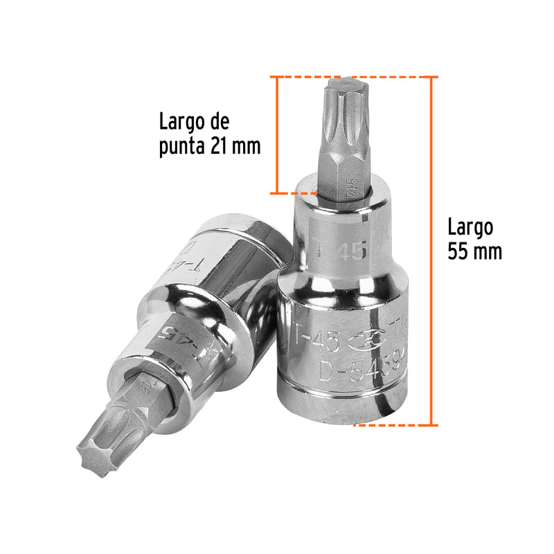 Dado punta torx T-45, cuadro 1/2"