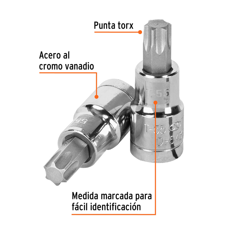 Dado punta torx T-55, cuadro 1/2"