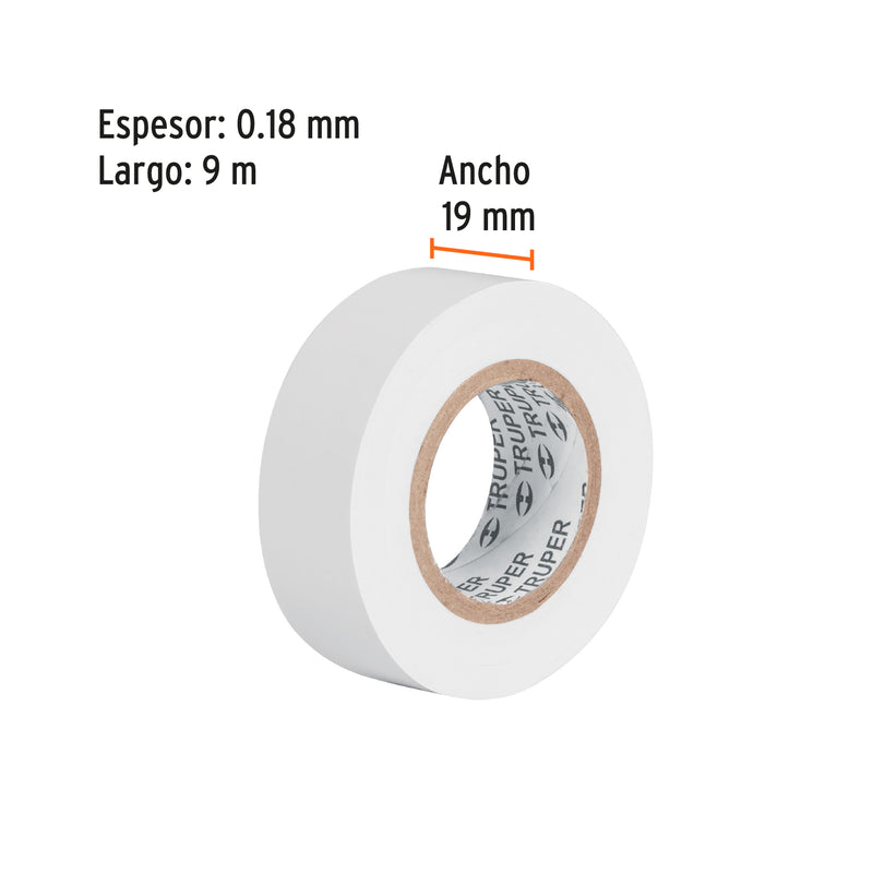 Cinta de aislar de 9 m x 19 mm, blanca