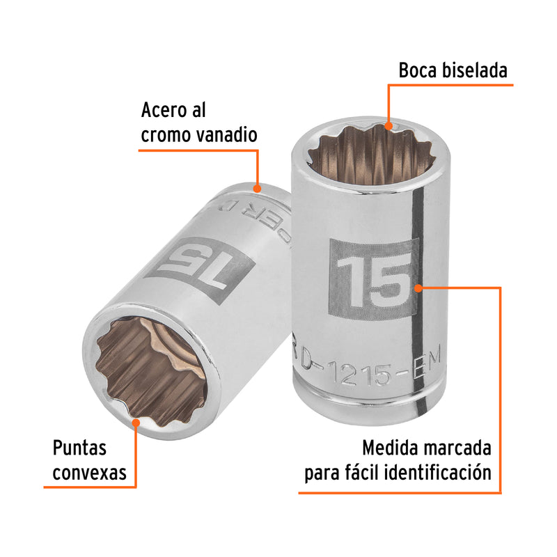 Dado de 15 mm, 12 puntas, cuadro 1/2"