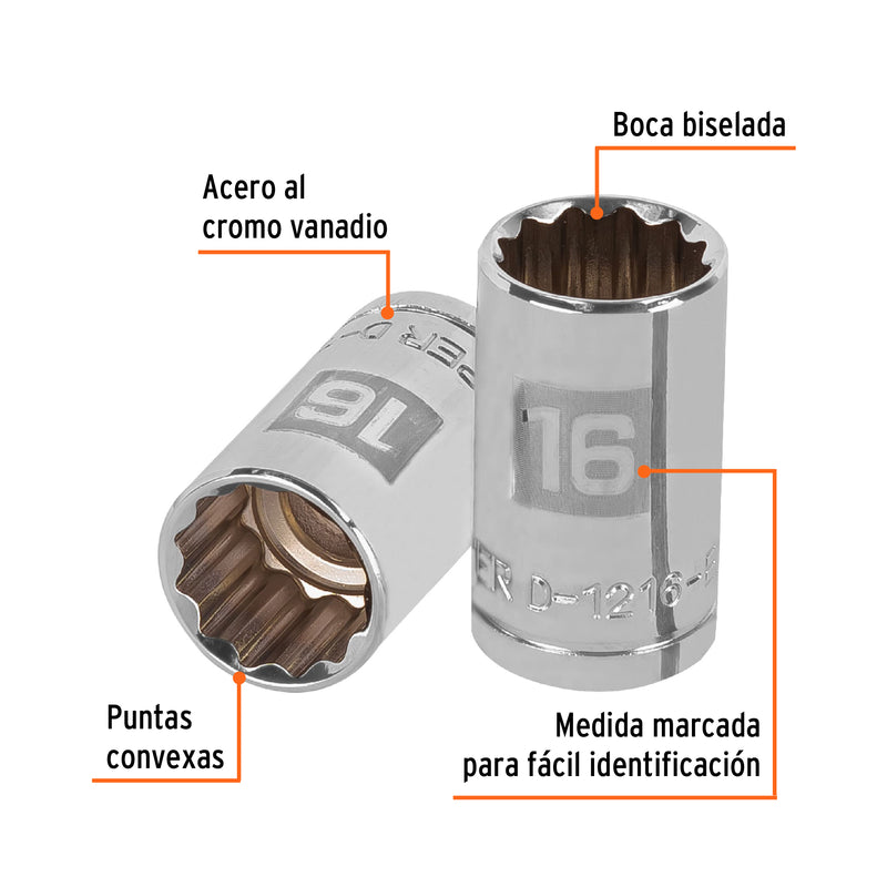 Dado de 16 mm, 12 puntas, cuadro 1/2"