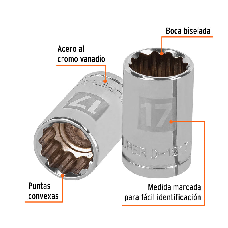 Dado de 17 mm, 12 puntas, cuadro 1/2"