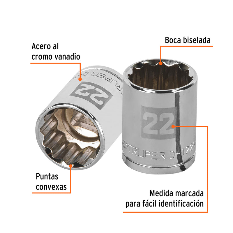 Dado de 22 mm, 12 puntas, cuadro 1/2"