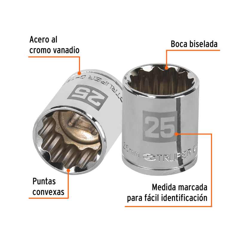 Dado de 25 mm, 12 puntas, cuadro 1/2"