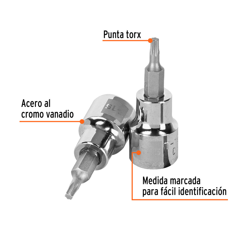 Dado punta torx T-15, cuadro 3/8"