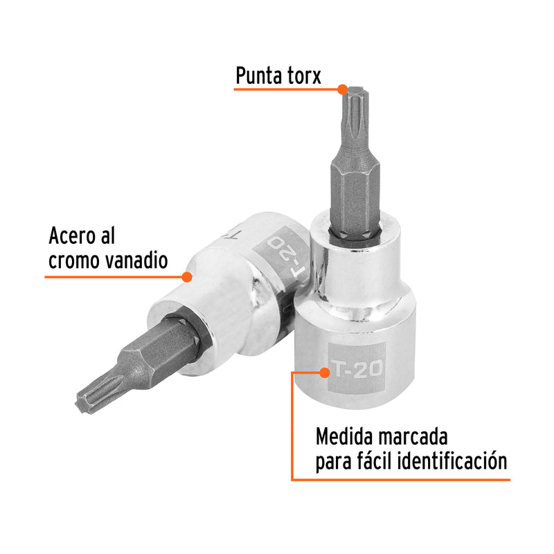 Dado punta torx T-20, cuadro 3/8"