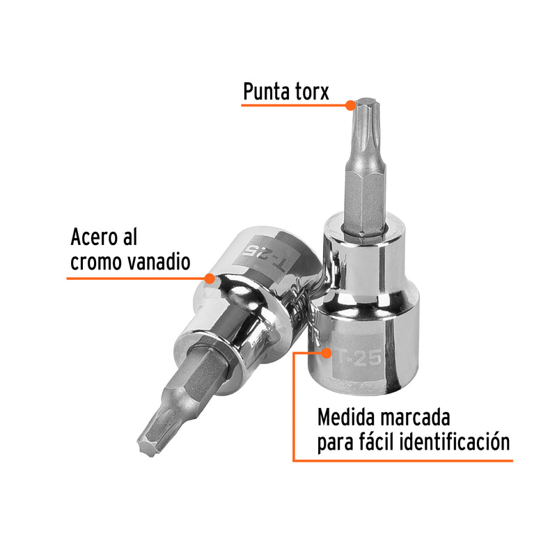 Dado punta torx T-25, cuadro 3/8"