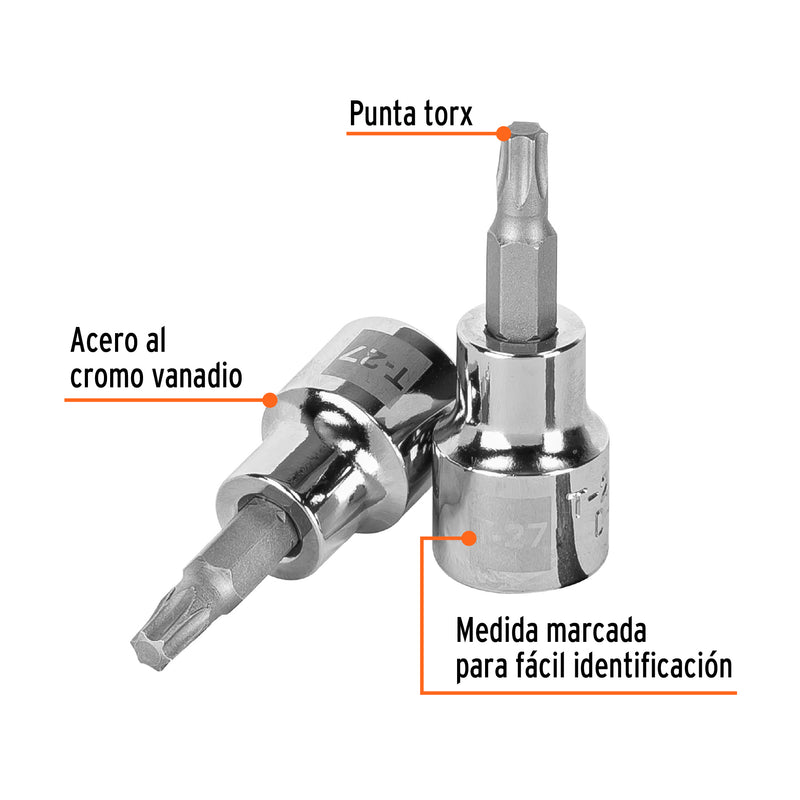 Dado punta torx T-27, cuadro 3/8"