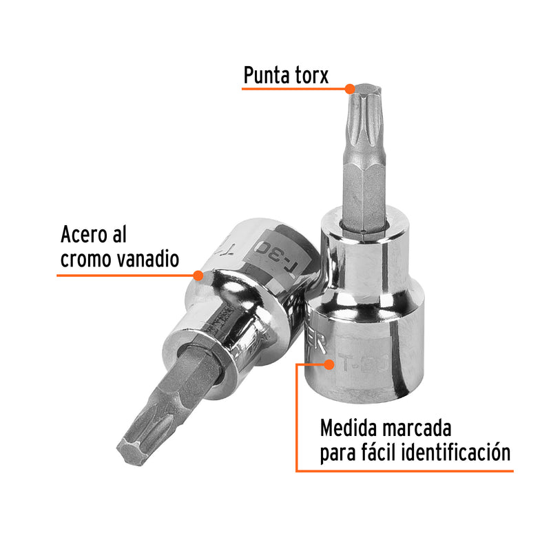 Dado punta torx T-30, cuadro 3/8",