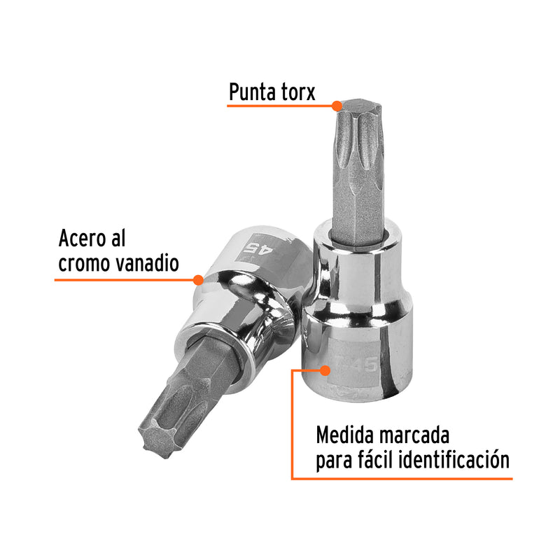 Dado punta torx T-45, cuadro 3/8"