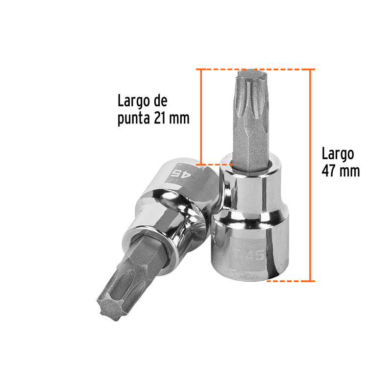 Dado punta torx T-45, cuadro 3/8"