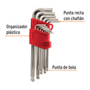 Juego 13 llaves allen largas std punta bola con organizador, Truper