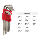 Juego 13 llaves allen largas std punta bola con organizador, Truper