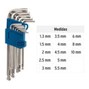 Juego 13 llaves allen largas mm punta bola con organizador, Truper