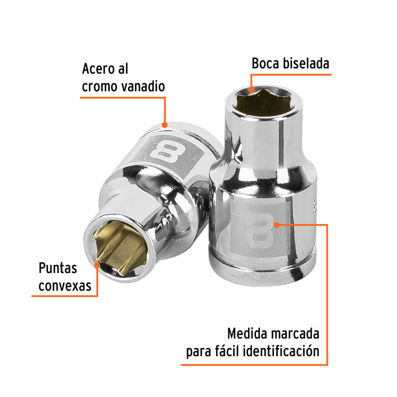 Dado de 8 mm, 6 puntas, cuadro 3/8"