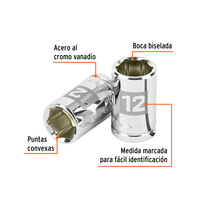 Dado de 12 mm, 6 puntas, cuadro 3/8"