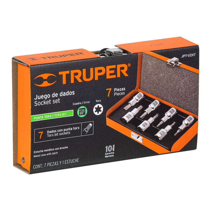 Juego de 7 dados cuadro 1/2" punta torx, Truper