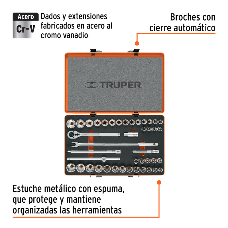 Juego de 42 herramientas cuadro 1/2" std y mm para mecánico