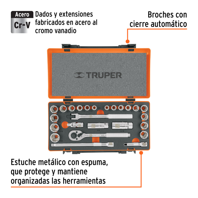 Juego de 25 herramientas cuadro 3/8" std y mm para mecánico