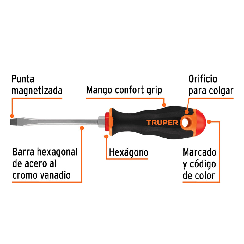 Desarmador plano 1/4" x 4" mango Comfort Grip