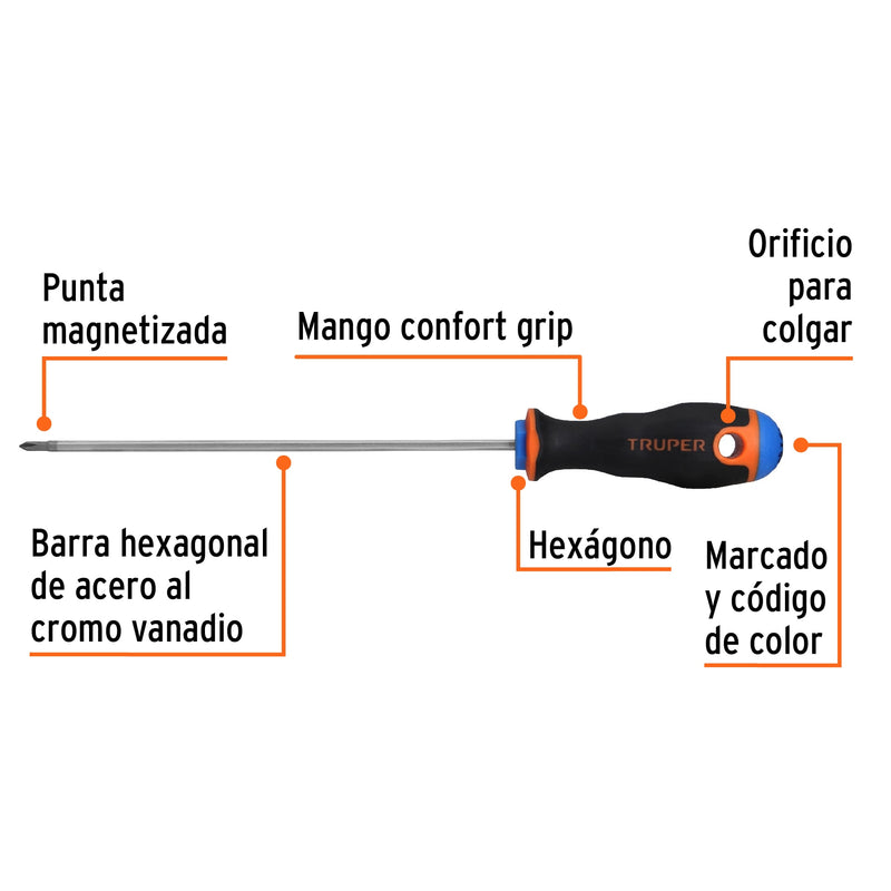 Desarmador de cruz 1/8" x 6" mango Comfort Grip