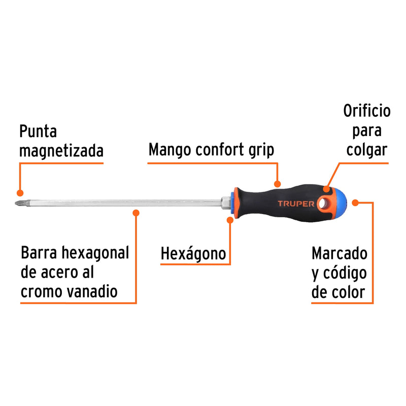 Desarmador de cruz 1/4" x 8" mango Comfort Grip